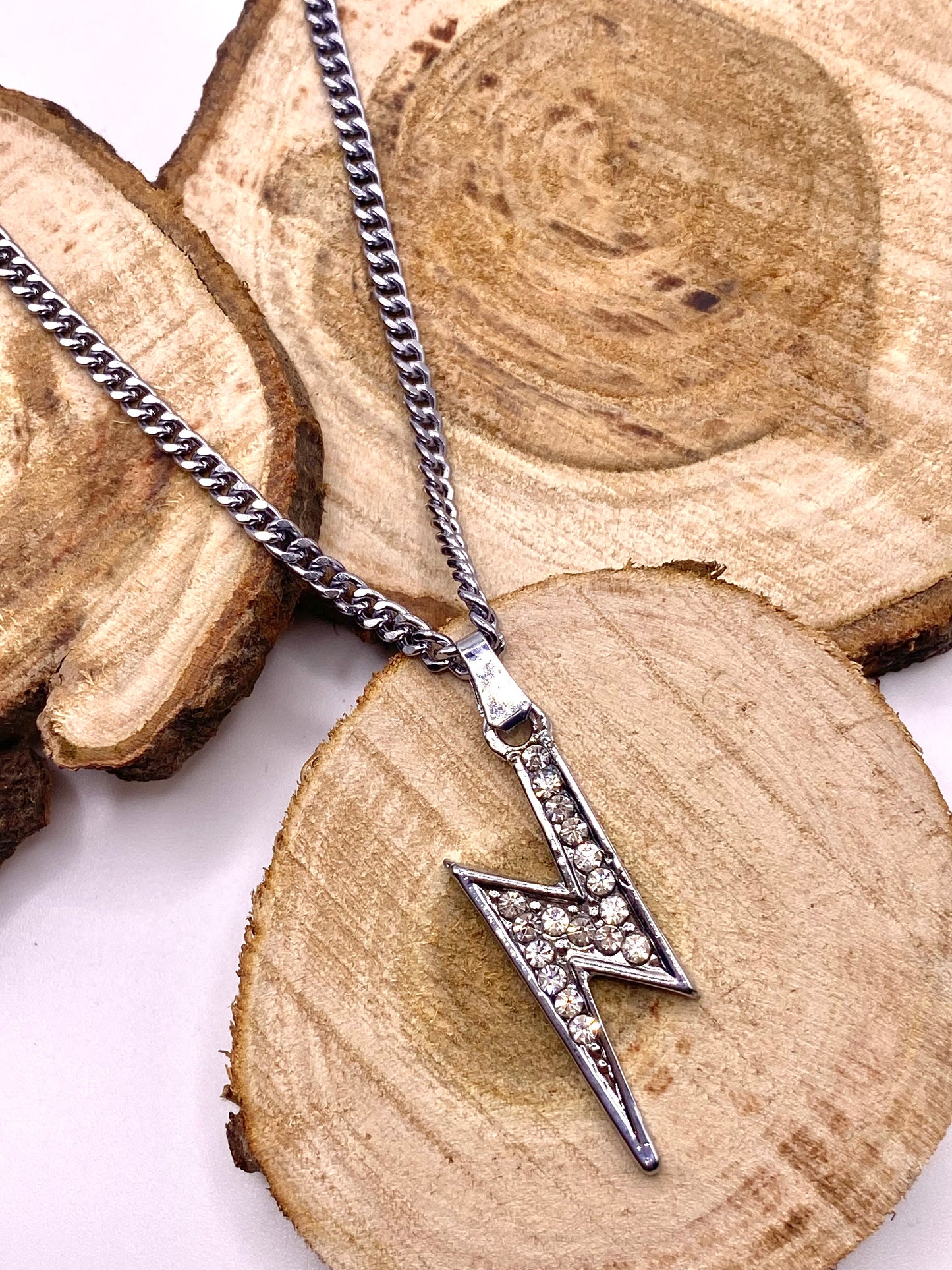 Iced thunder bolt pendant-with chain