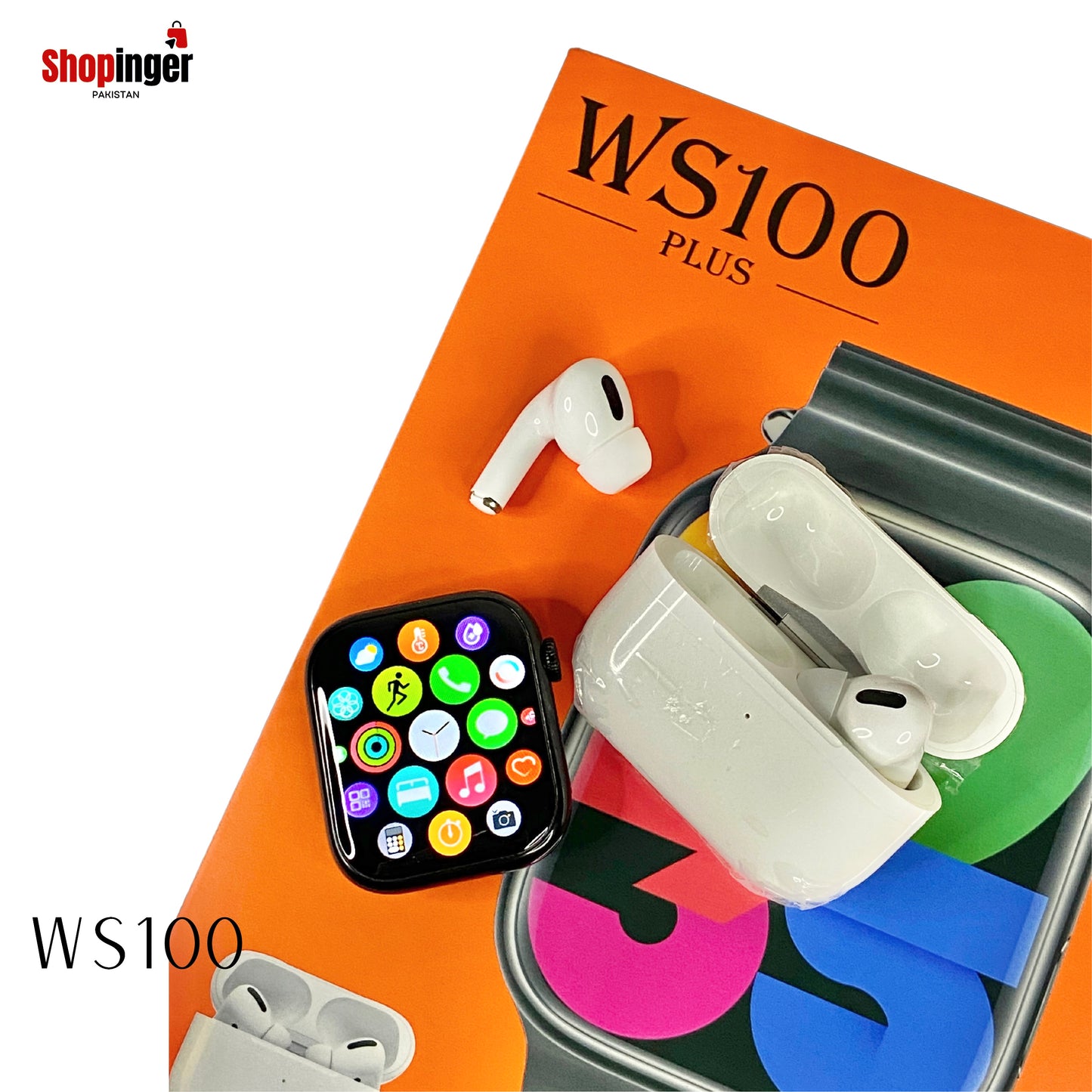 WS100 Plus (Smart watch with 7 free straps + free ear buds)